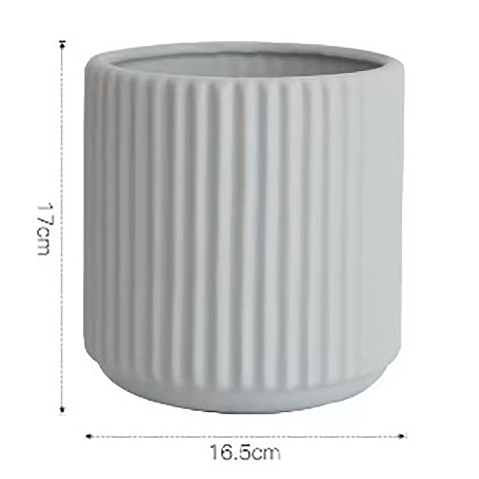 Ribbed Ceramic Vase-Grey-L - PRHOMZ