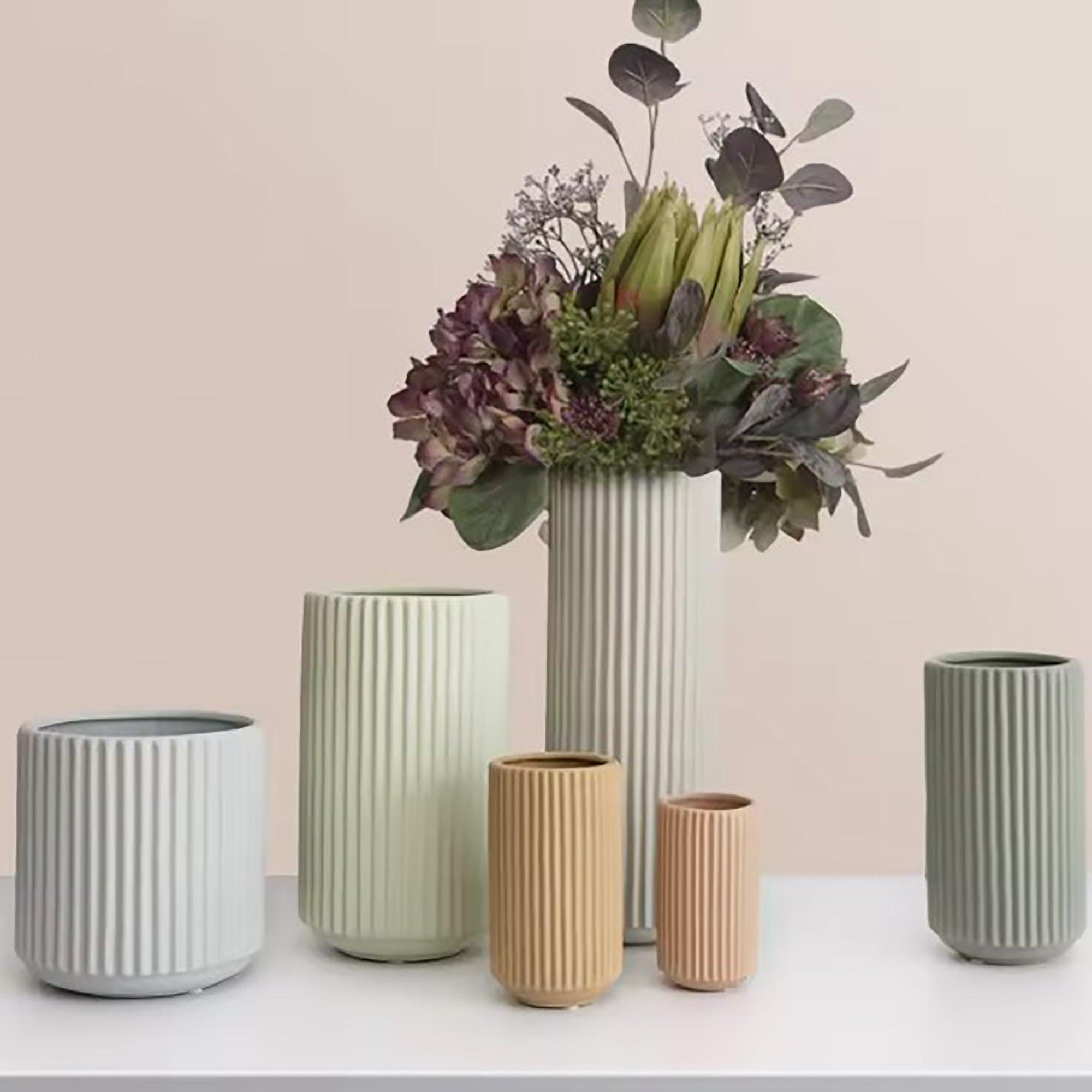 Ribbed Ceramic Vase-Beige-XXXL - PRHOMZ