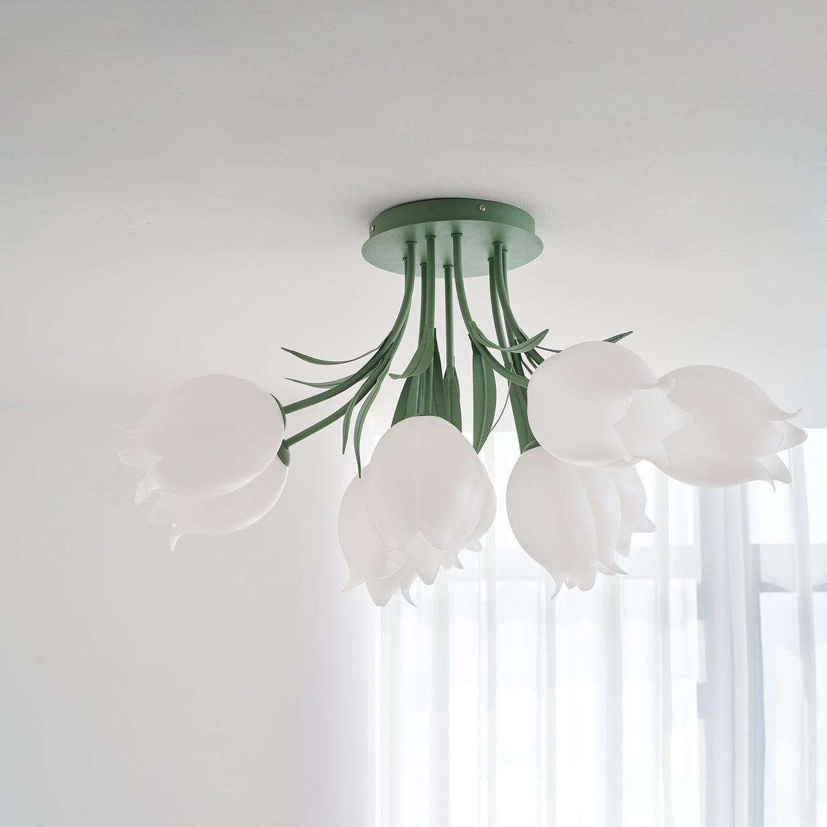 Lilia | Multi-Head Flush Mount Ceiling Light with Acrylic Lily Shades, Dimmer Compatible