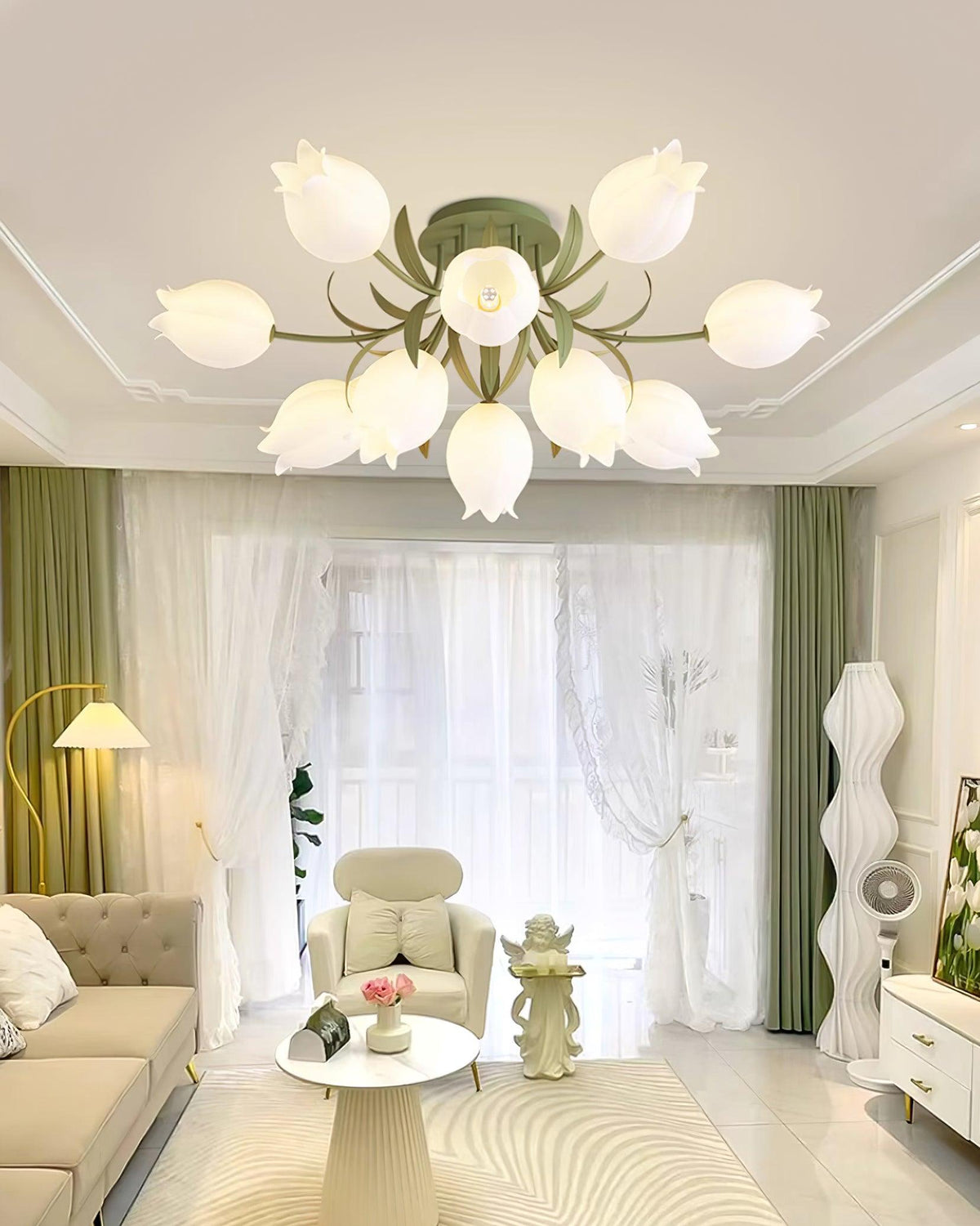 Lilia | Multi-Head Flush Mount Ceiling Light with Acrylic Lily Shades, Dimmer Compatible