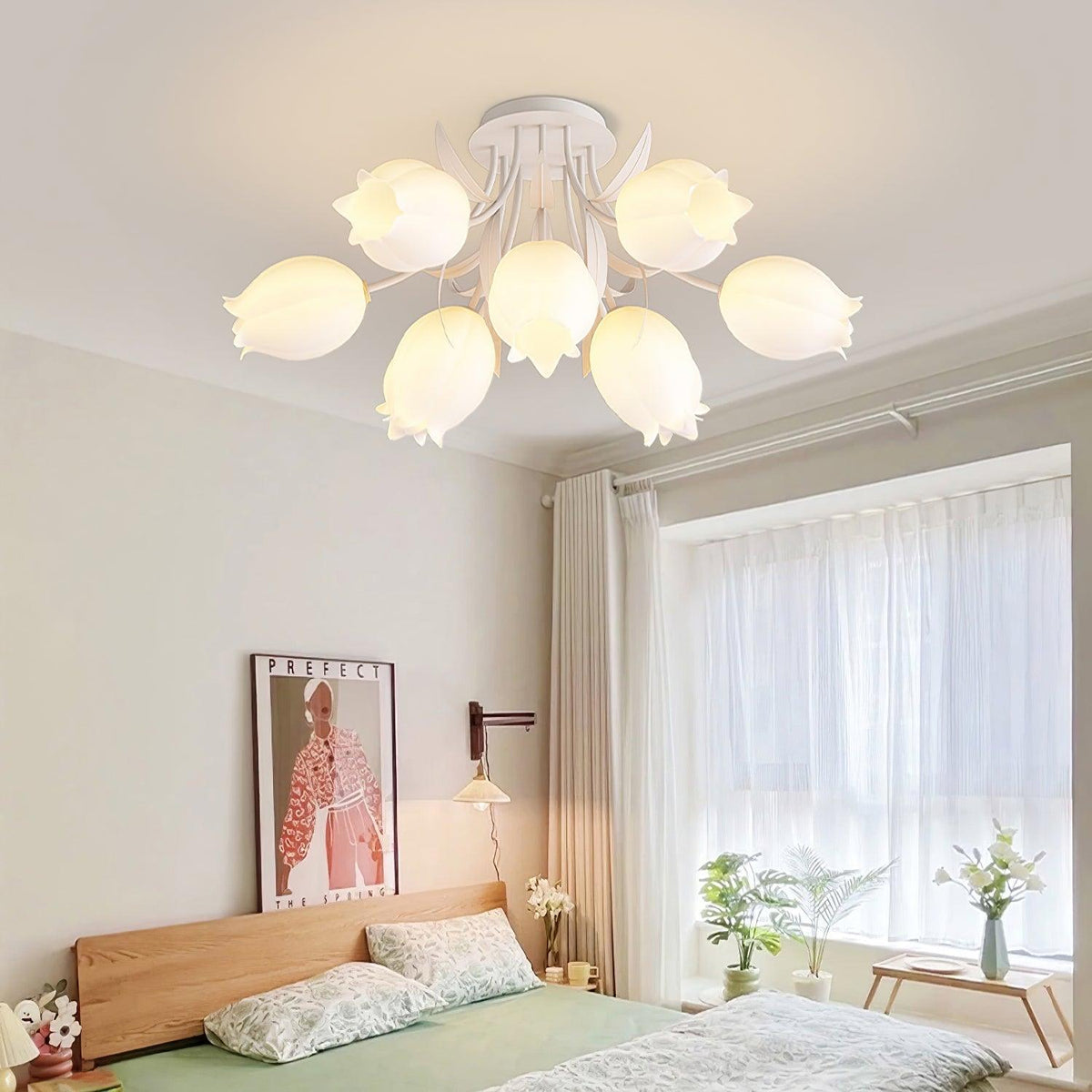 Lilia | Multi-Head Flush Mount Ceiling Light with Acrylic Lily Shades, Dimmer Compatible