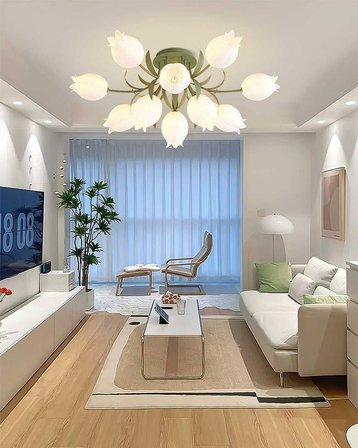 Lilia | Multi-Head Flush Mount Ceiling Light with Acrylic Lily Shades, Dimmer Compatible