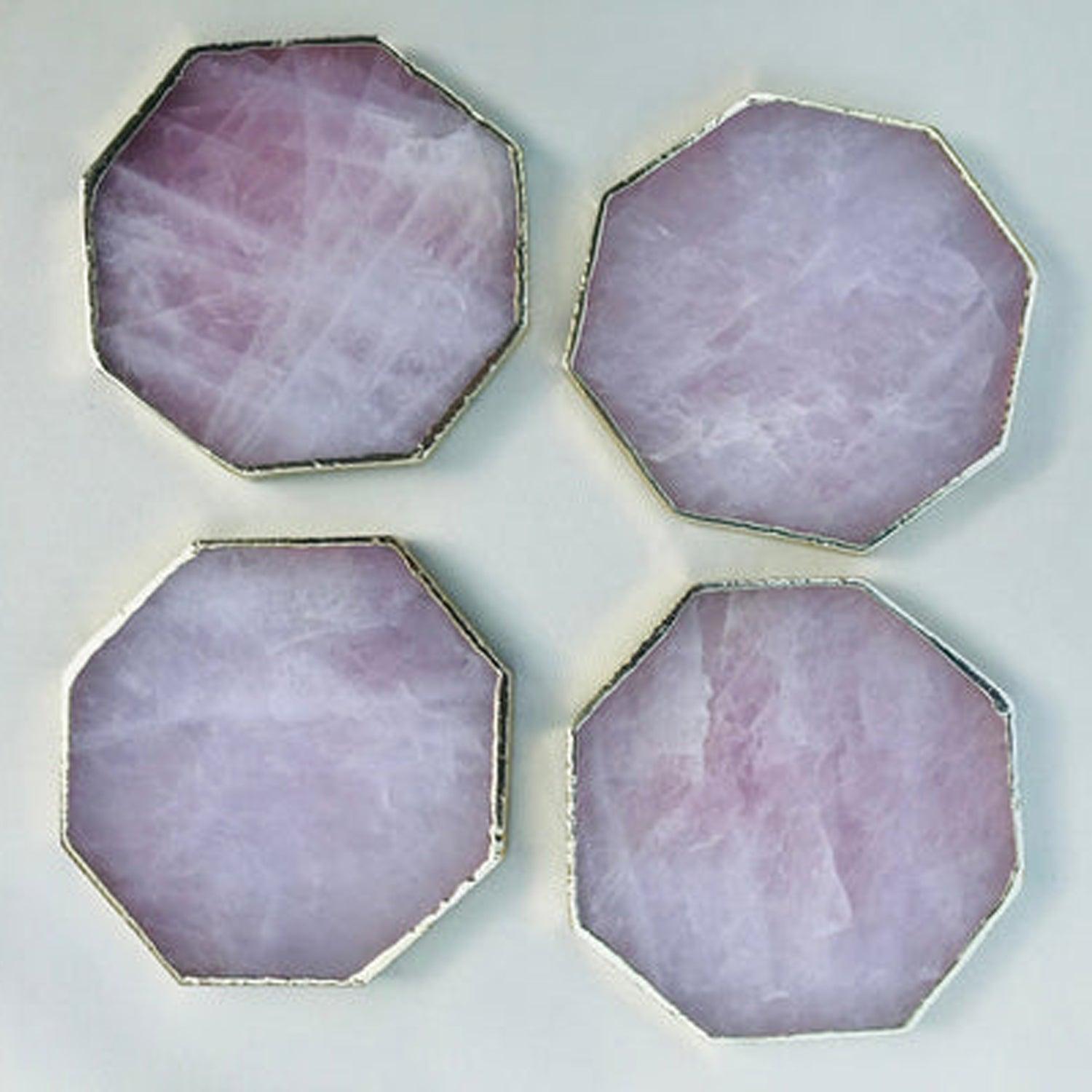 Rose Quartz Octagon Coasters - Set of 4 Large Coasters/Personalised Momentos - PRHOMZ
