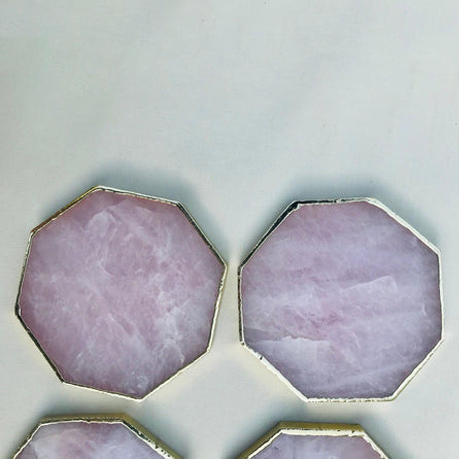 Rose Quartz Octagon Coasters - Set of 4 Large Coasters/Personalised Momentos - PRHOMZ