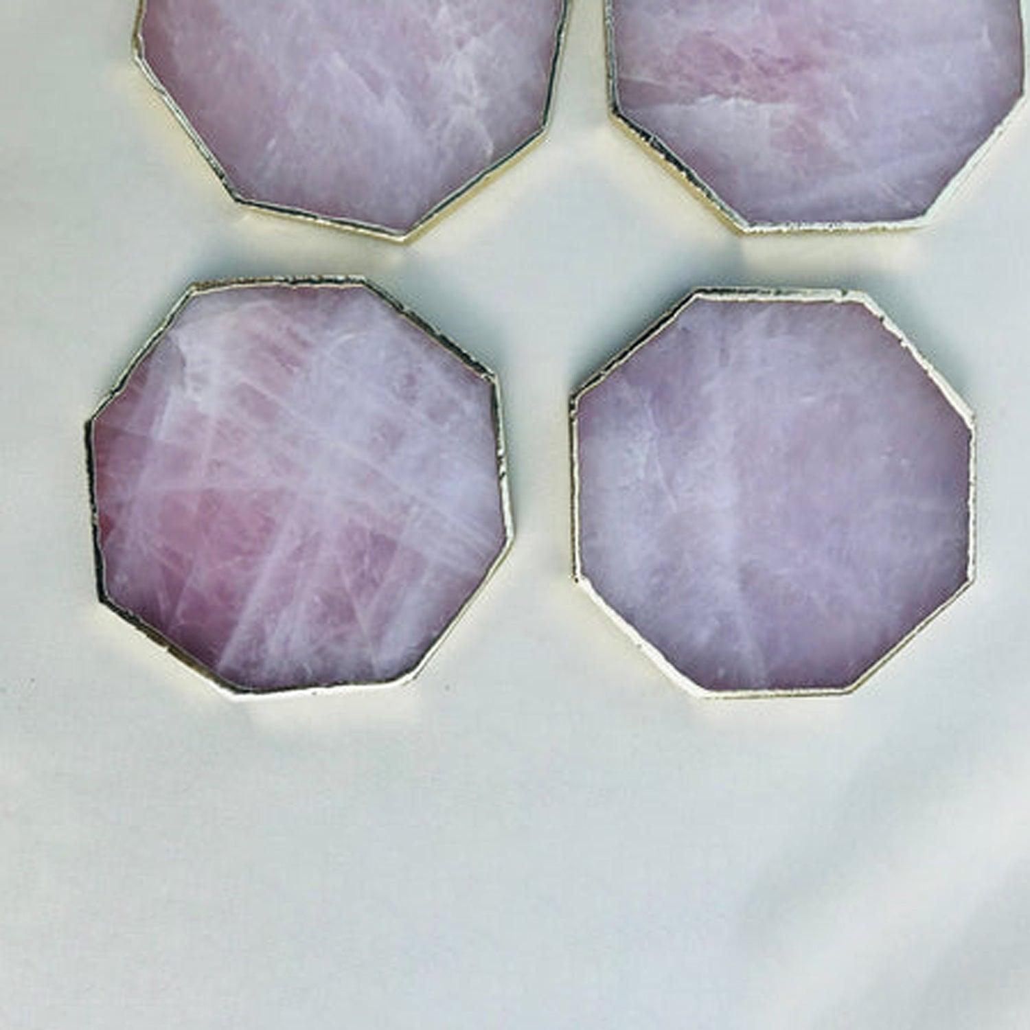 Rose Quartz Octagon Coasters - Set of 4 Large Coasters/Personalised Momentos - PRHOMZ