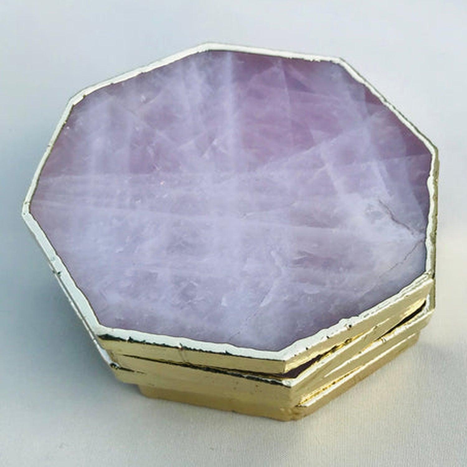 Rose Quartz Octagon Coasters - Set of 4 Large Coasters/Personalised Momentos - PRHOMZ