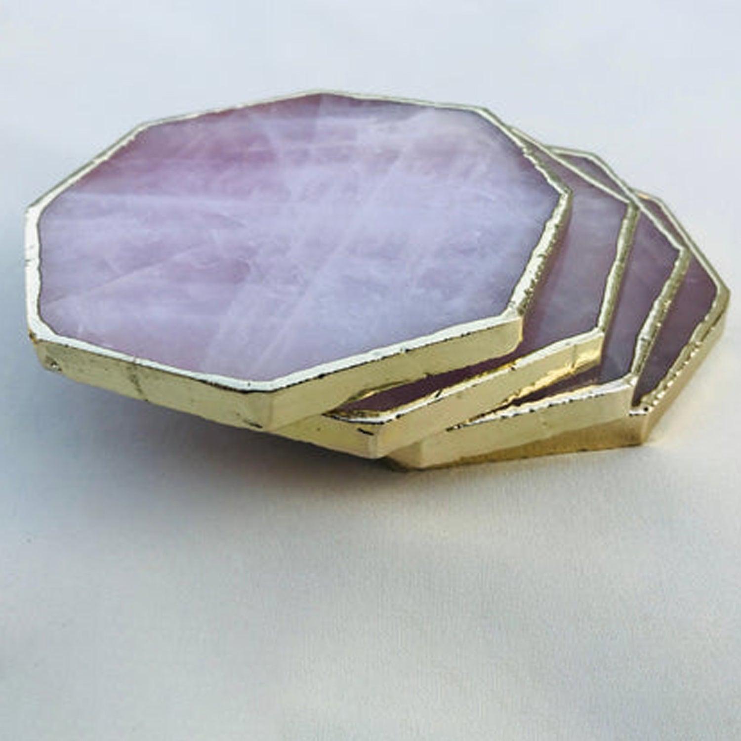 Rose Quartz Octagon Coasters - Set of 4 Large Coasters/Personalised Momentos - PRHOMZ