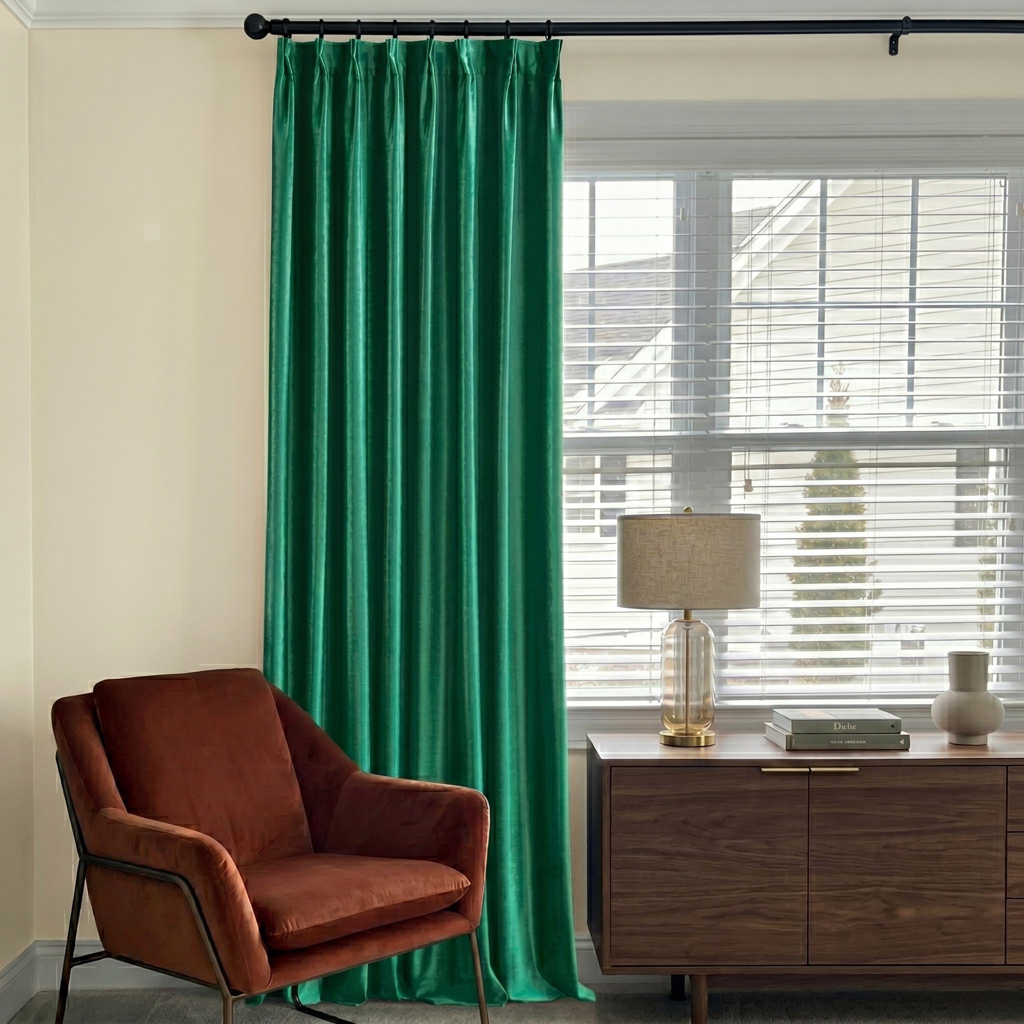 Ruby Elegant Green Custom Velvet Curtains
