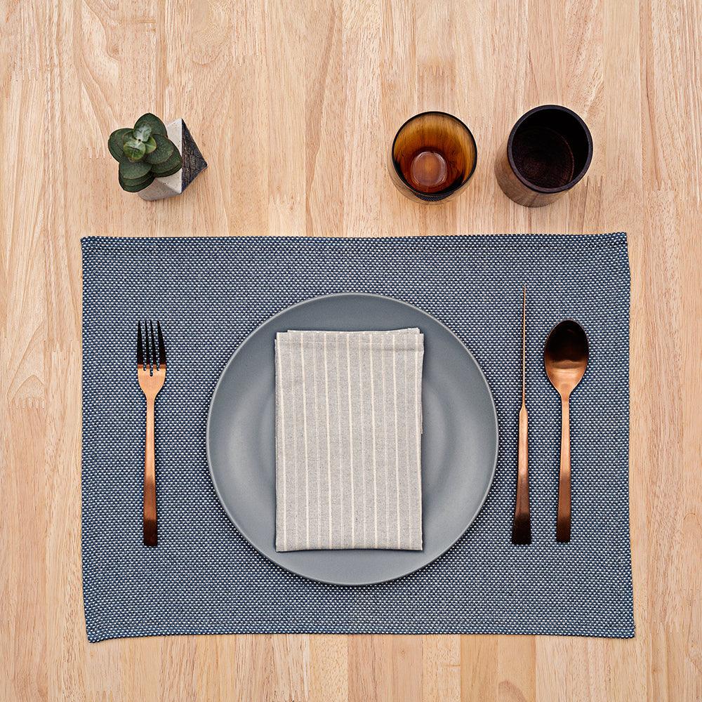 Placemats & Napkins Bundle: Blue Placemats + Cloth Napkins / Set of 4 - PRHOMZ