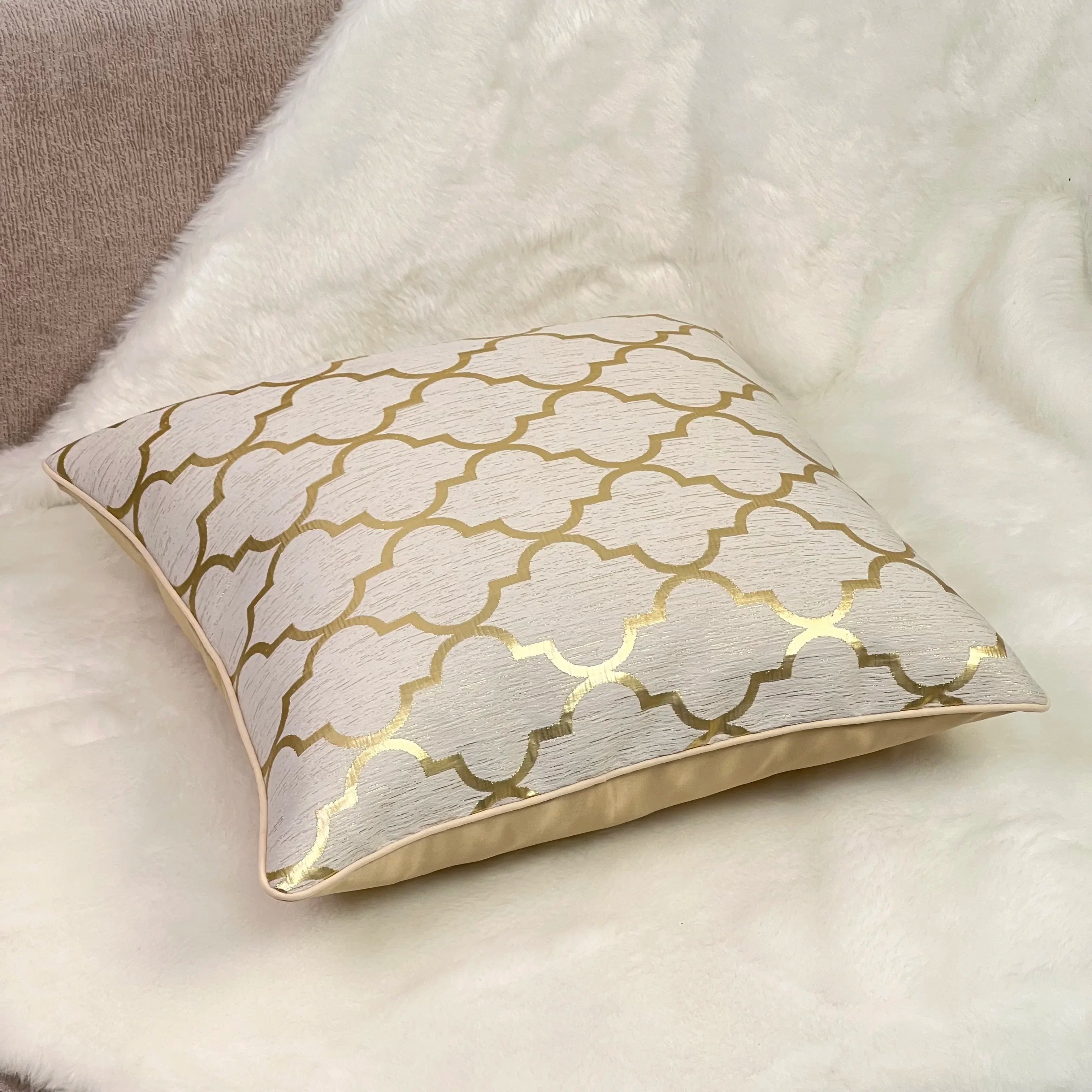 Gold Jacquard Cushion Cover Beige