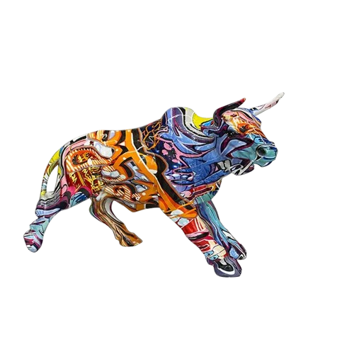 Graffiti Bull Figurine: Artistic Feng Shui Decor for Home and Office-0