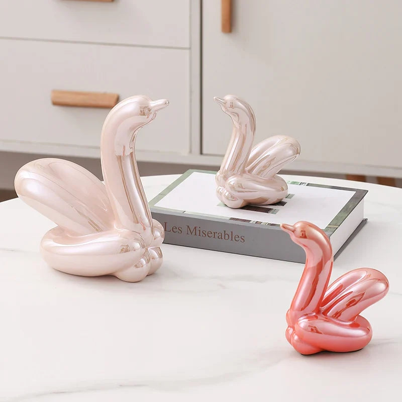 Nordic Ceramic Swan Sculpture Animal Decorative Figurine Home Decor Room Accessory Swans Decorative Item