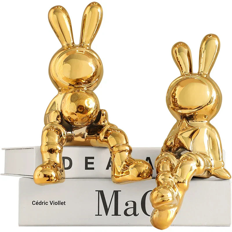 Modern Elegance: Electroplating Rabbit Sculpture Set for Chic Home and Office Decor-0