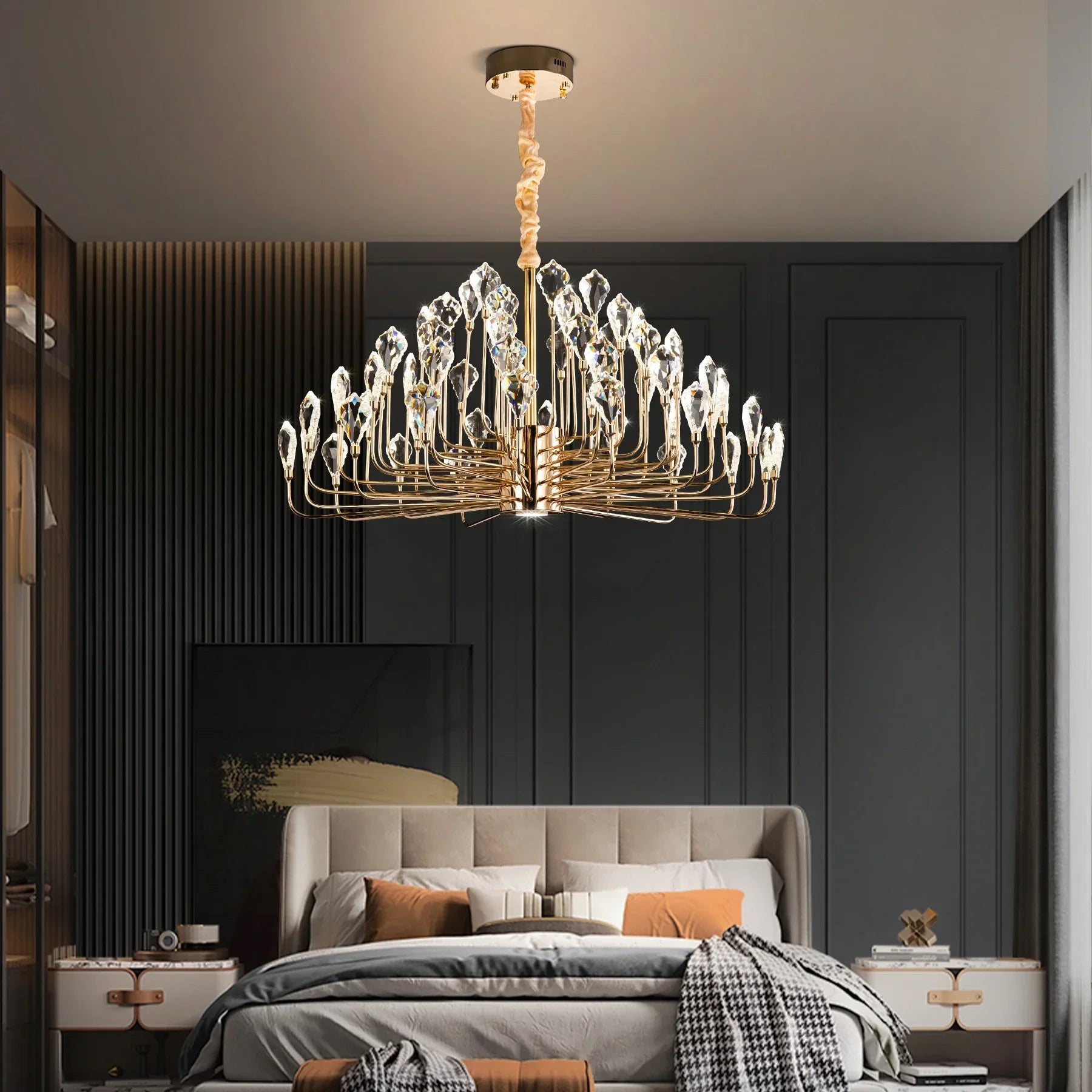 Serena Gold Crystal LED Chandelier β Modern Pendant Light for Dining & Living Room
