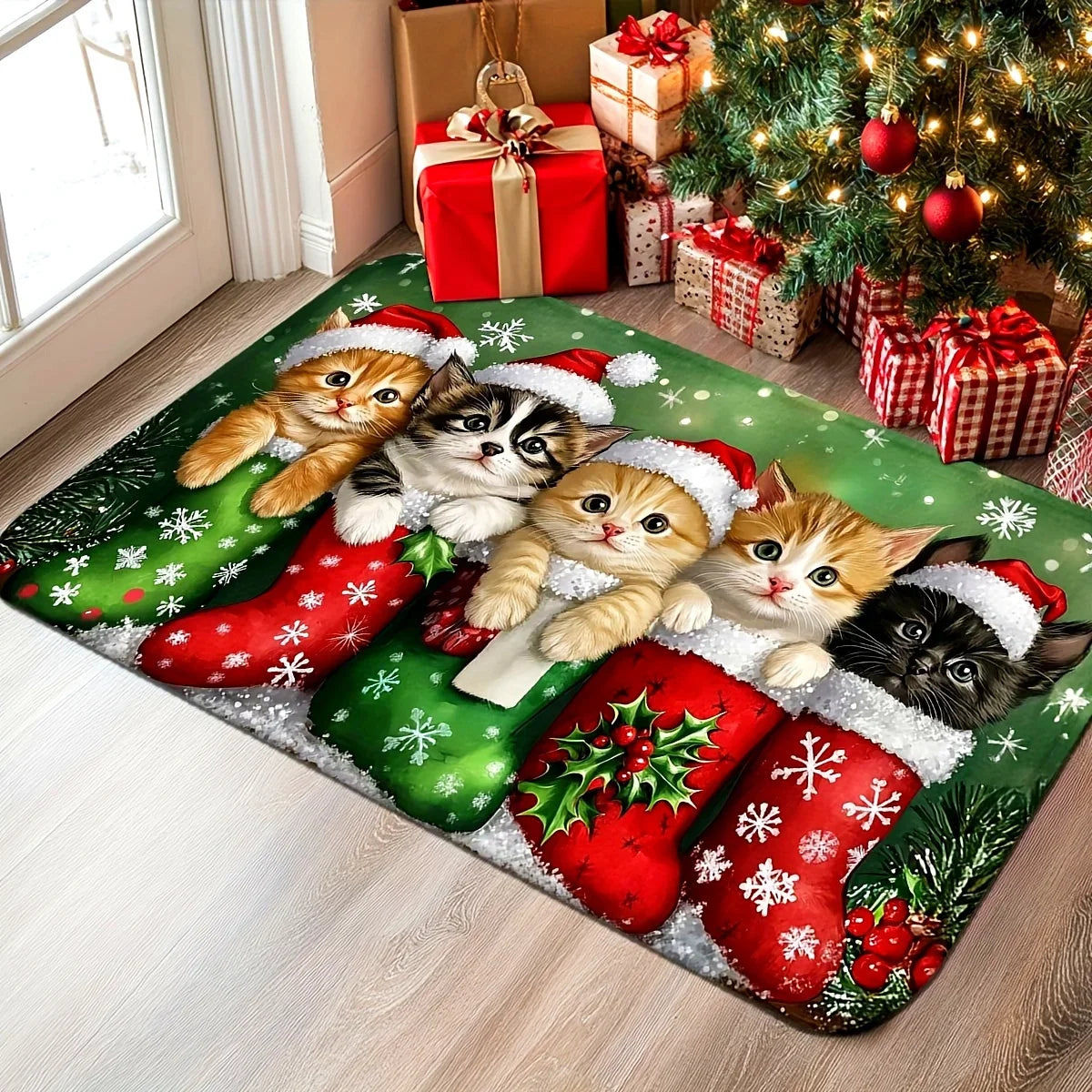 VIKAMA Christmas Carpet Cute 5 Kittens Floor Mat Door Mat Soft Welcome Carpet Living Room Carpet Rug For Bedroom Home Decoration