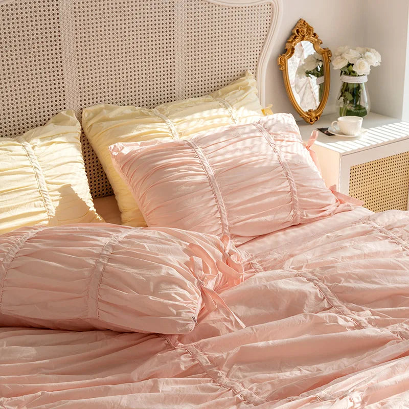 Korean Pleated Pillowcase Cotton Set