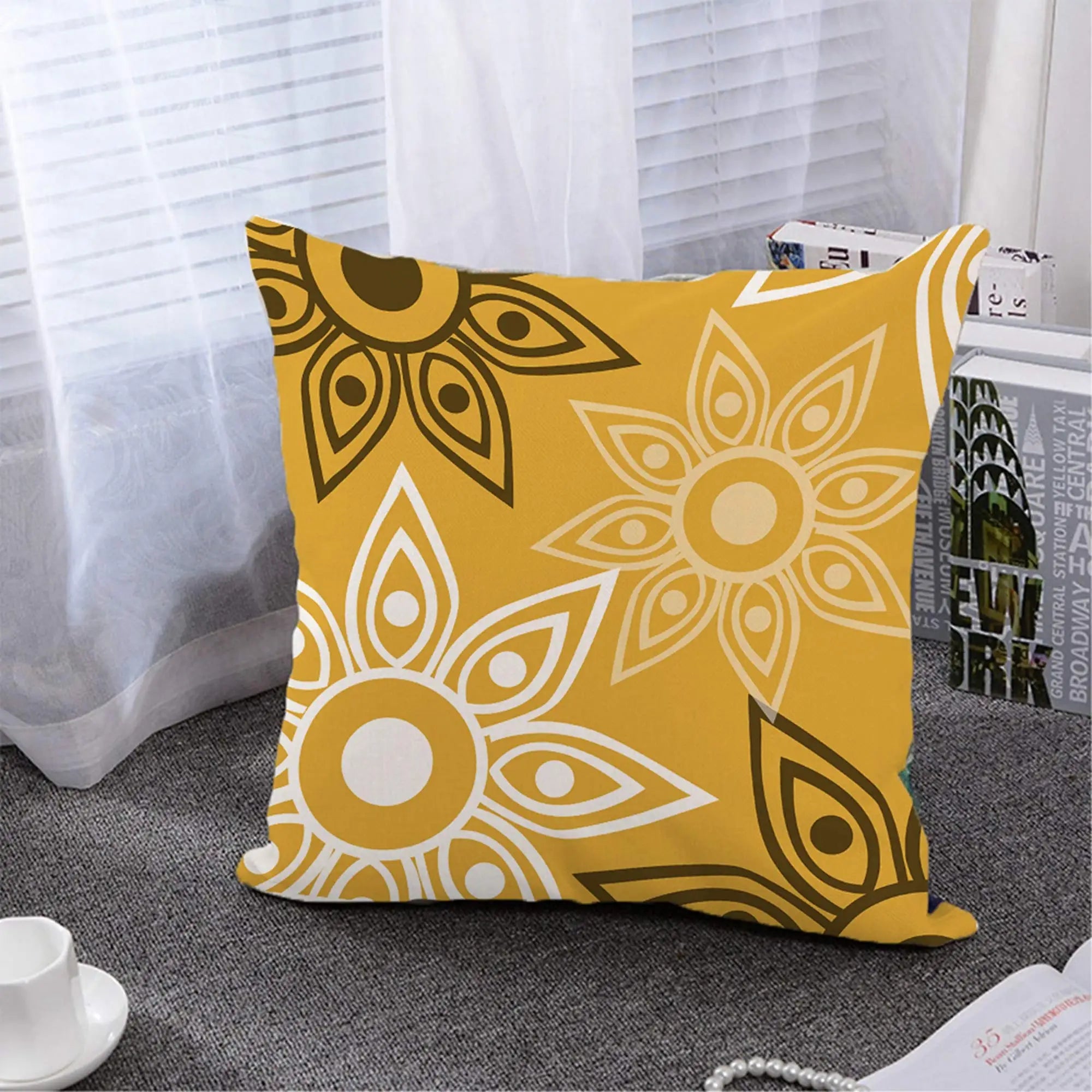Linen Pillowcase Geometric Petal Design