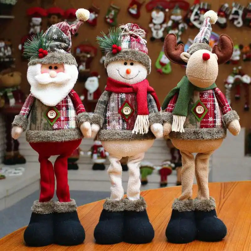 Cheerful Christmas Dolls Set - Reindeer, Snowman, and Santa Claus Standing Dolls-1