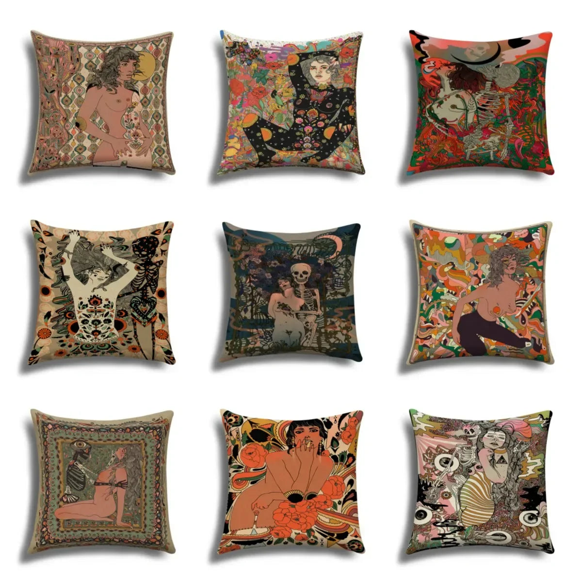 Skull Cushion Cover Linen Pillowcase