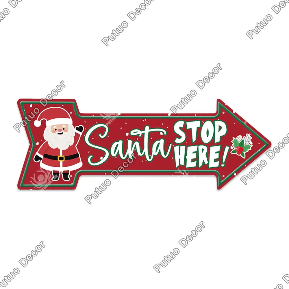 Putuo Decor Happy Christmas Vintage Metal Tin Arrow Sign - 7.8 x 11.8 In-1