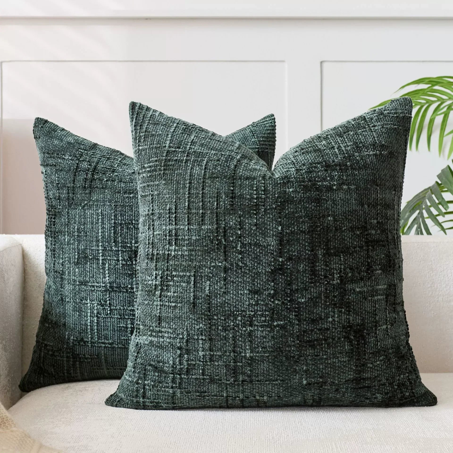 Linen Check Throw Pillow Covers Set
