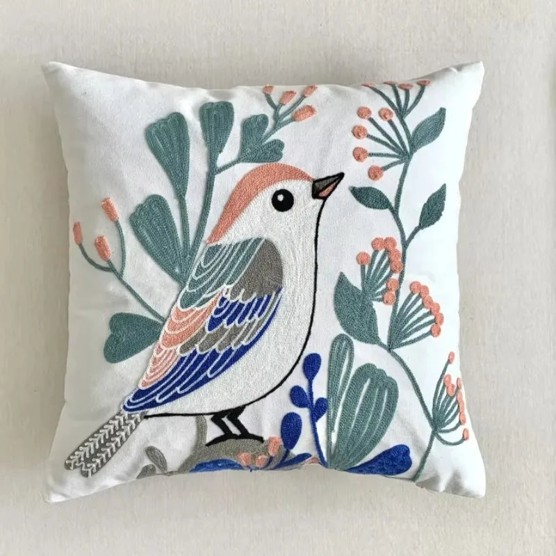 Flower Embroidered Throw Pillow Cover