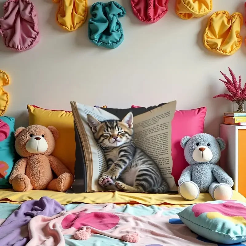 Cat Print Decorative Pillowcase Sofa Cushion