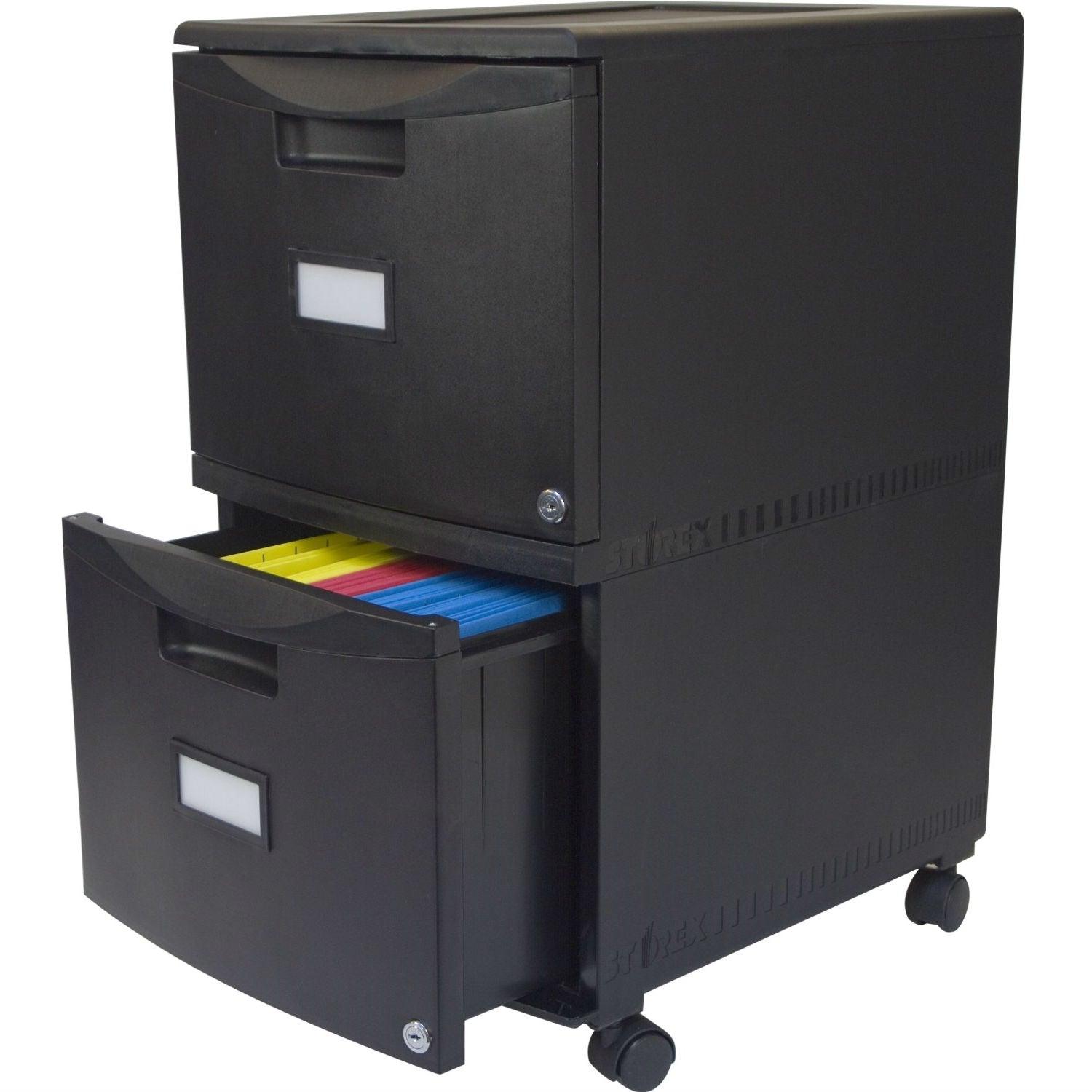 Black 2-Drawer Locking Letter/Legal size File Cabinet with Casters/Wheels - PRHOMZ