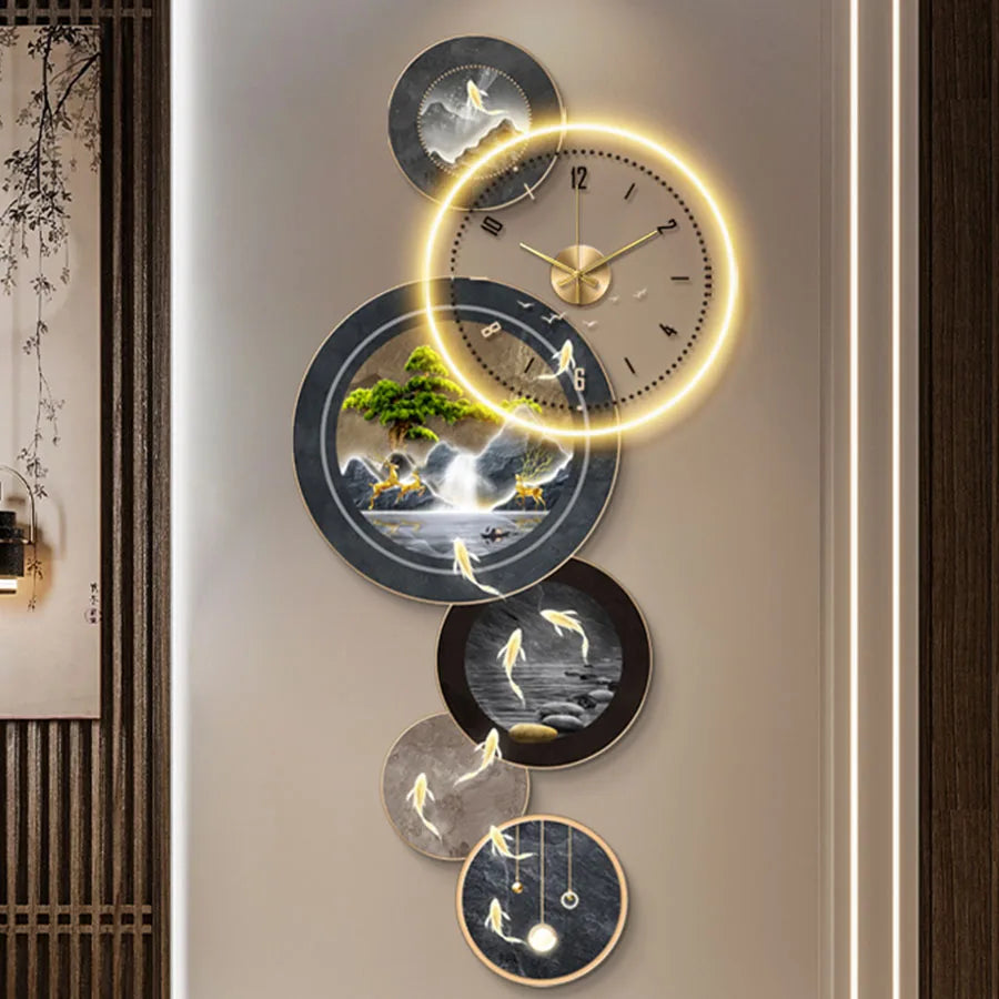 Dlight Decor Nine Fish Clock Wall Light Mural