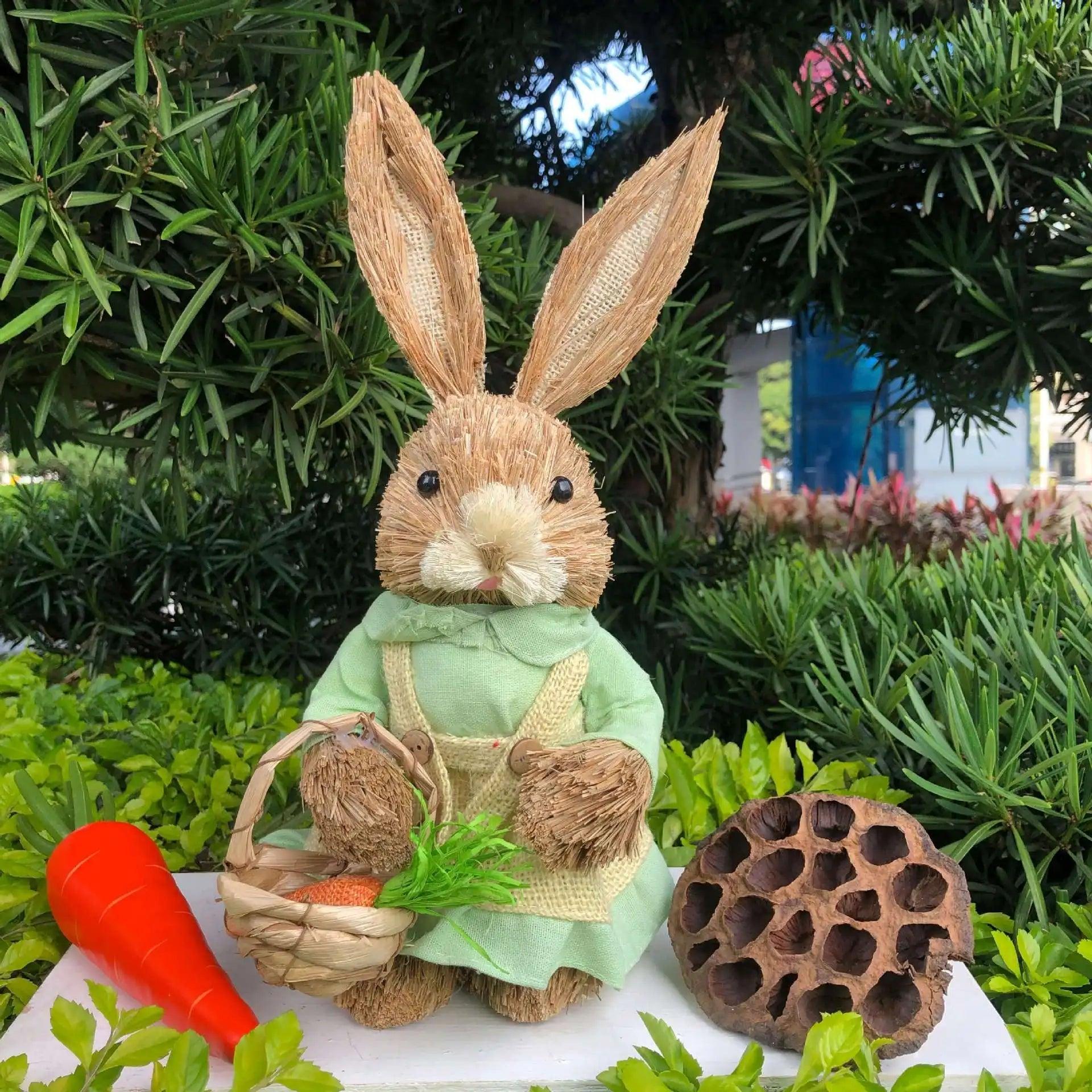 1/2PCS Height 35cm Easter Cute Straw Bunny Decoration Rustic Home Decoration - PRHOMZ