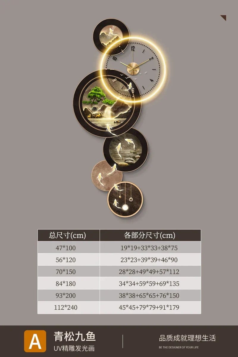 Dlight Decor Nine Fish Clock Wall Light Mural