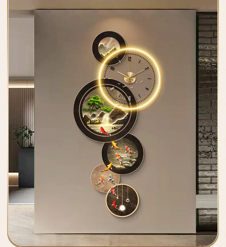 Dlight Decor Nine Fish Clock Wall Light Mural