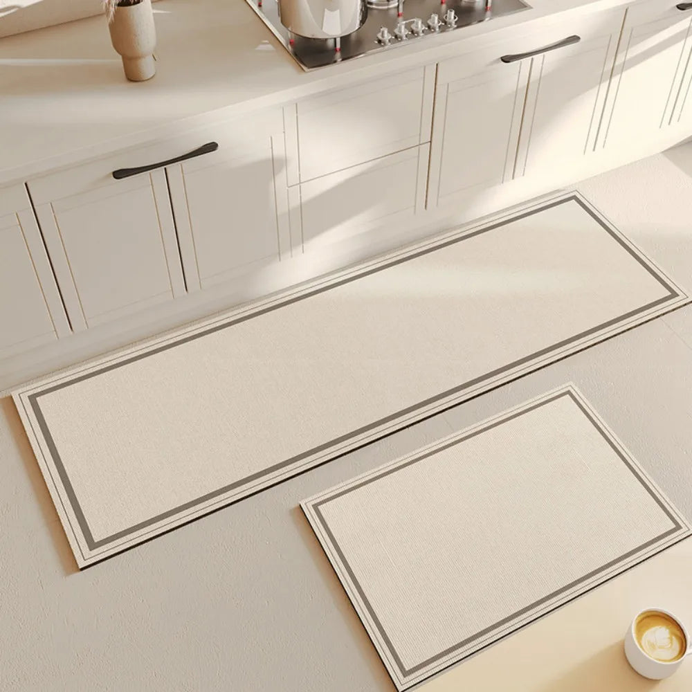 VIKAMA 2pc Light Beige Kitchen Floor Mats Set Of Two Water Absorbent Non Slip Scandinavian Ins Style Floor Mats Home Decoration