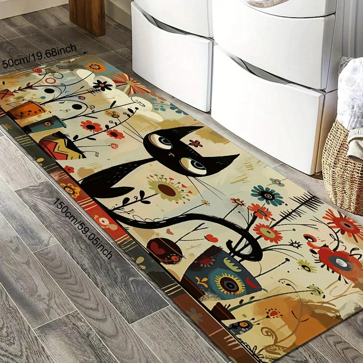 VIKAMA Black Cat Pattern Kitchen Rug Long Carpet Waterproof Bathroom Mat Rug For Bedroom Carpet For Live Room Home Decoration