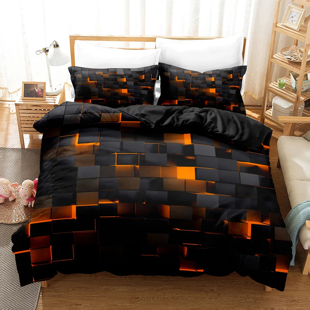 Red Grid Duvet Cover Set