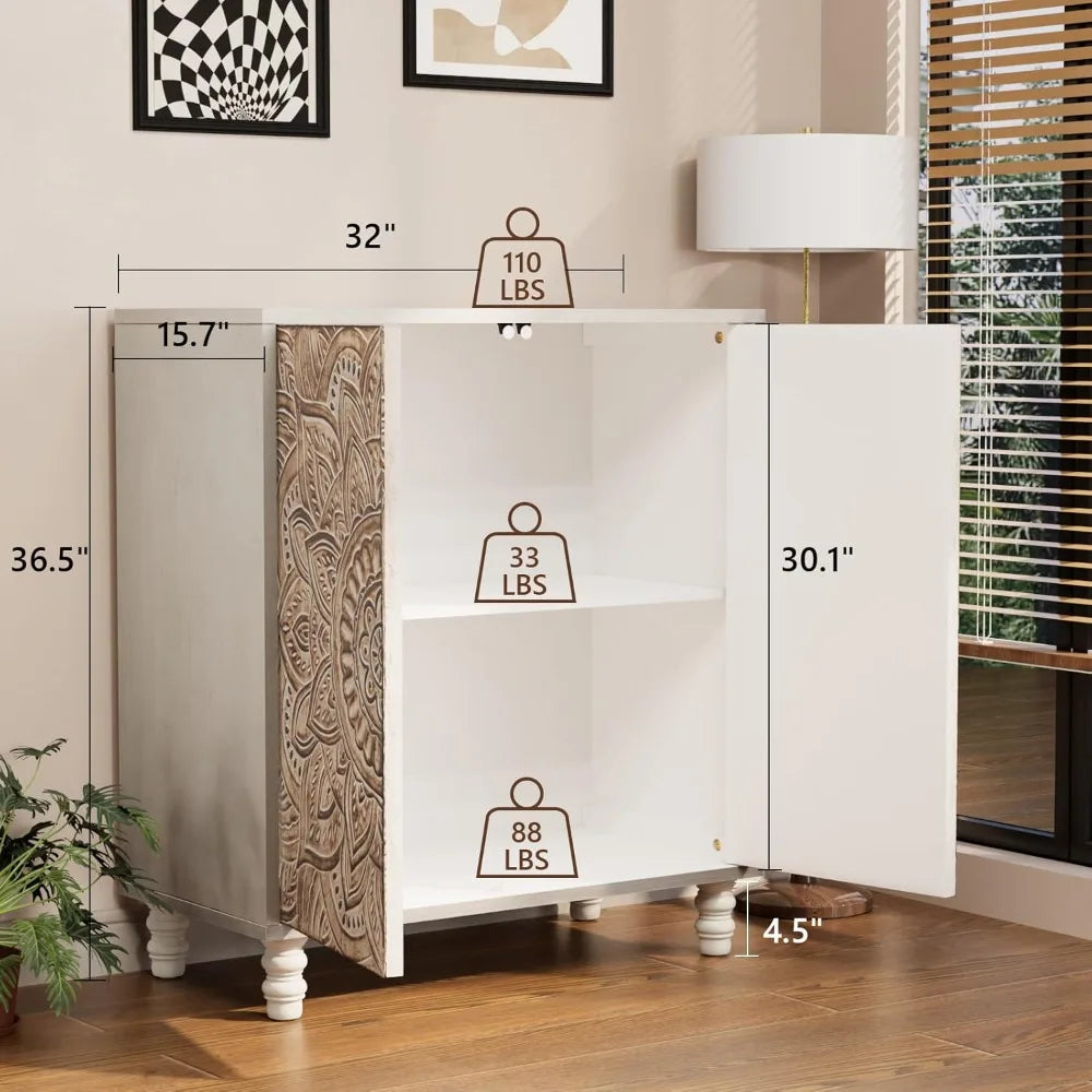 32" W Sideboard Buffet Cabinet with Storage, Accent Cabinet with 2 Push-to-Open Magnetic Doors, Vintage MDF Buffet Table for Li