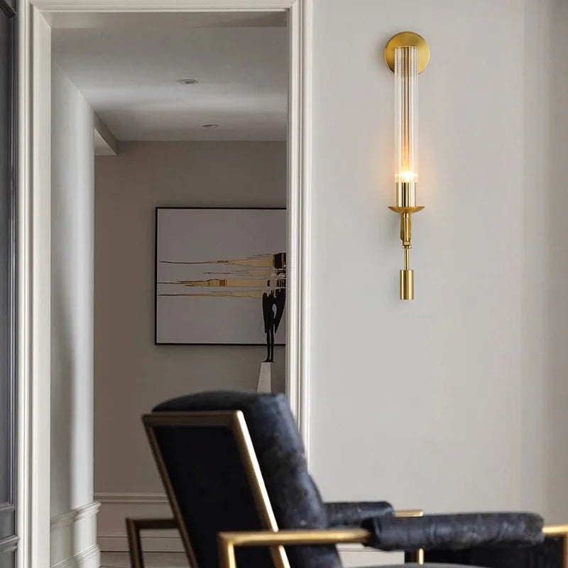 Modern Gold Wall Sconce with Iron and Glass Design | Nordic Bedroom Light