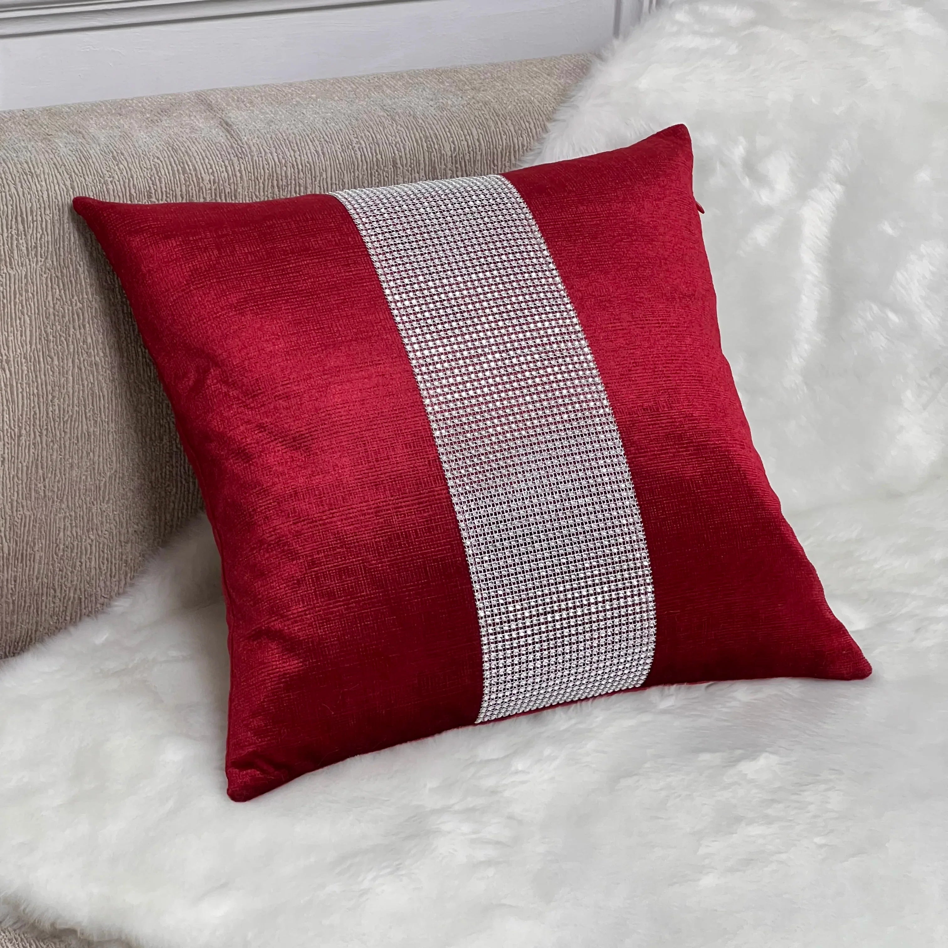 Polyester Plaid Plush Cushion Pillowcase