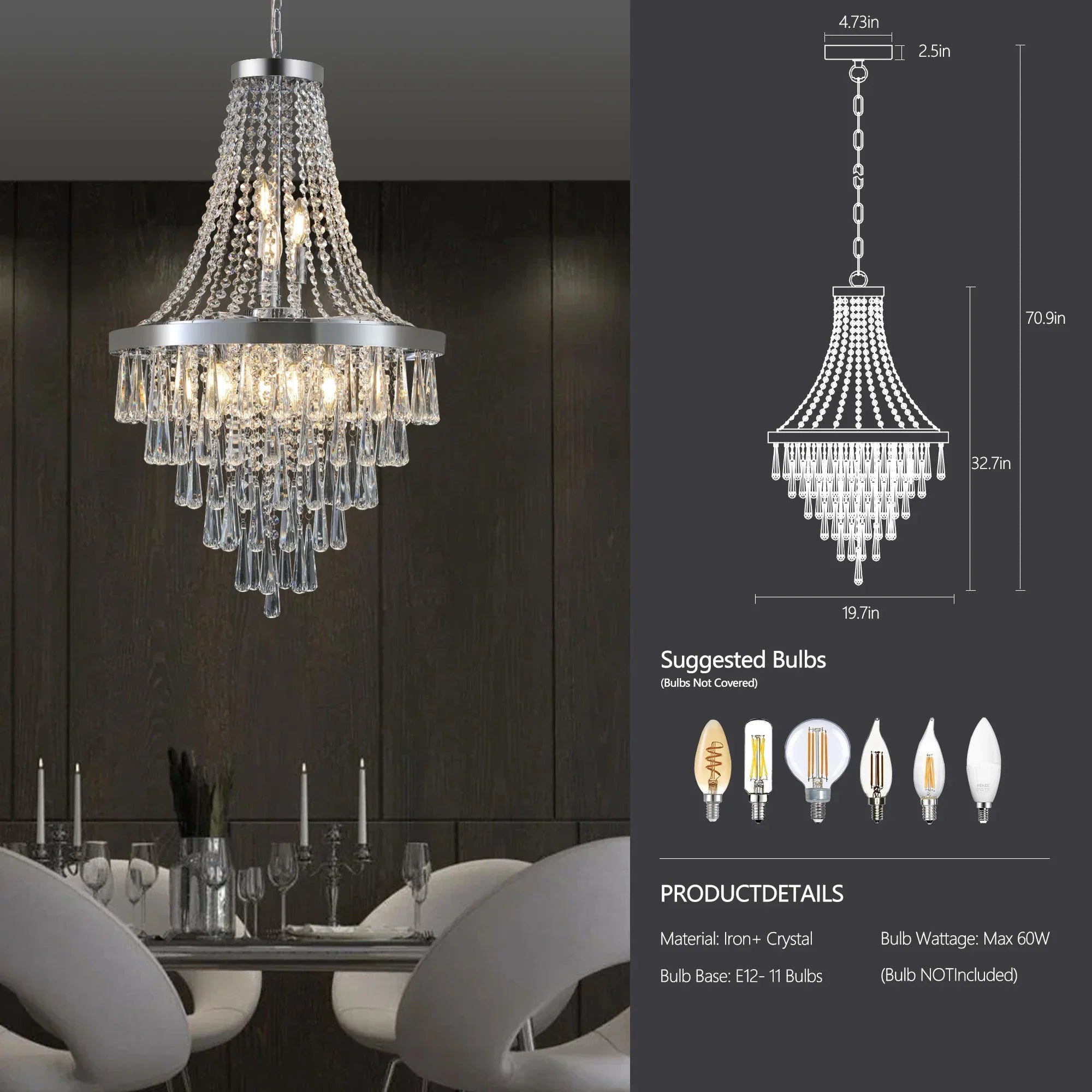 Arabelle 19.7-Inch Gold & Chrome Crystal Chandelier