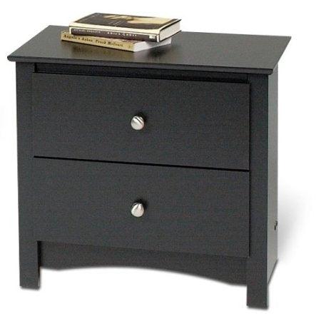 Black Two Drawer Bedroom Nightstand with Brushed Nickle Knobs - PRHOMZ