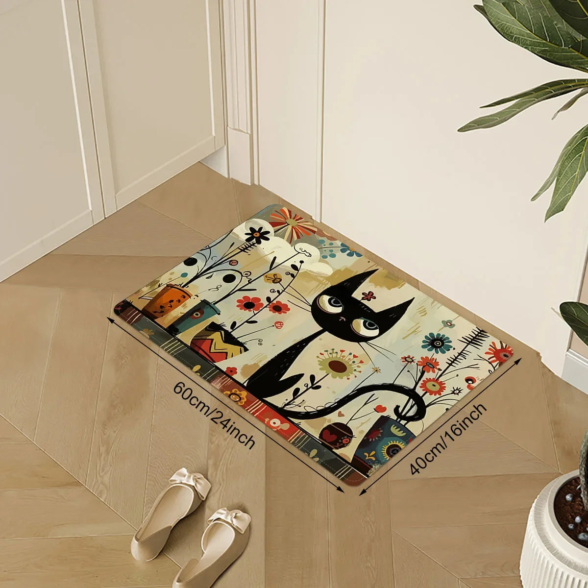 VIKAMA Black Cat Pattern Kitchen Rug Long Carpet Waterproof Bathroom Mat Rug For Bedroom Carpet For Live Room Home Decoration