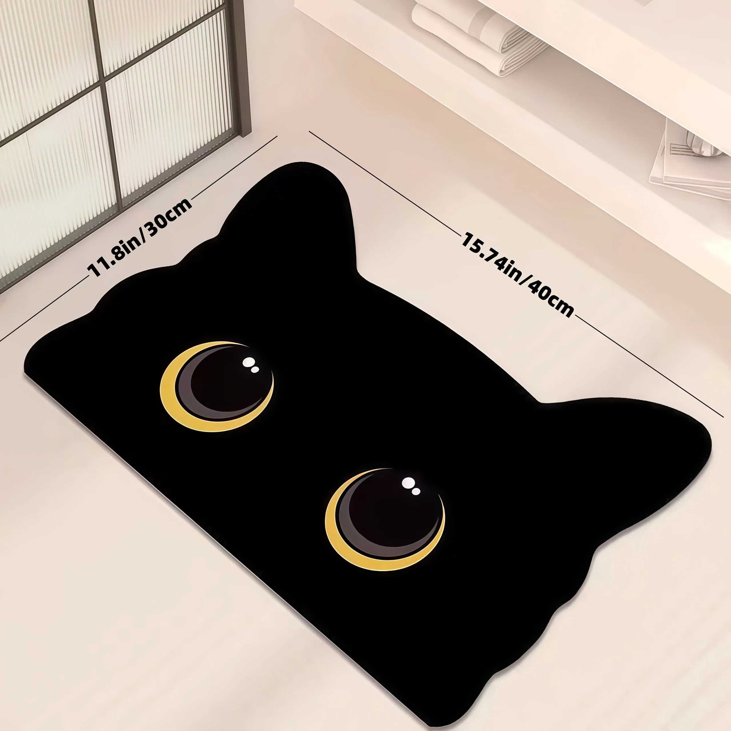 VIKAMA Black Cat Floor Mat Cute Cartoon Bathroom Mat Waterproof Non-slip Doormat Toilet Floor Rug Welcome Mat Home Decoration
