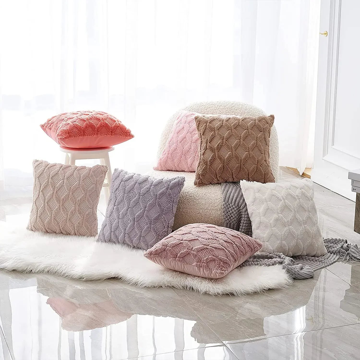 Fluffy Cushion Cover Plush Decorative