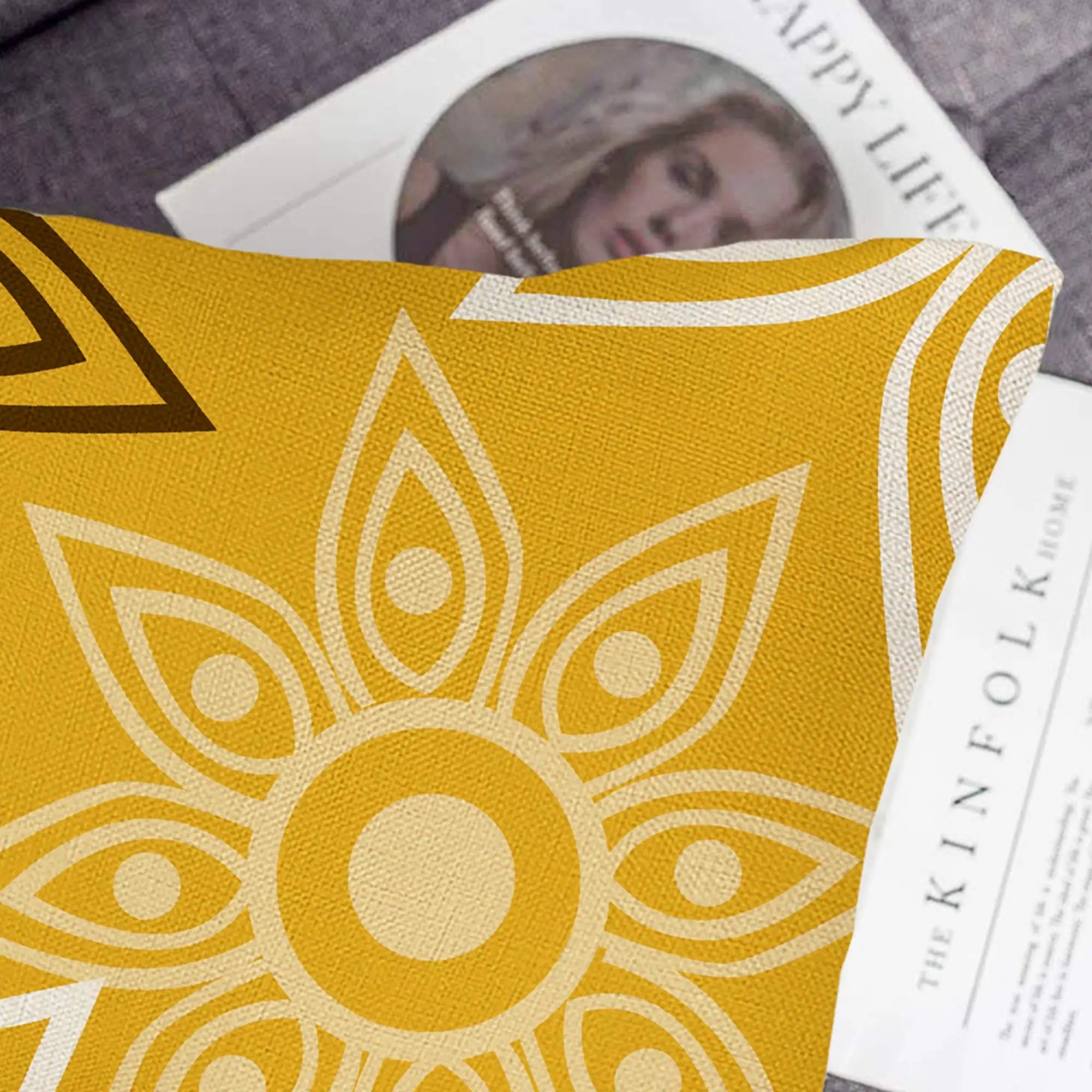 Linen Pillowcase Geometric Petal Design