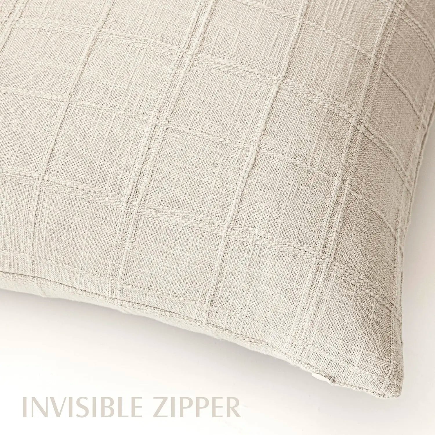 Linen Check Throw Pillow Covers Set