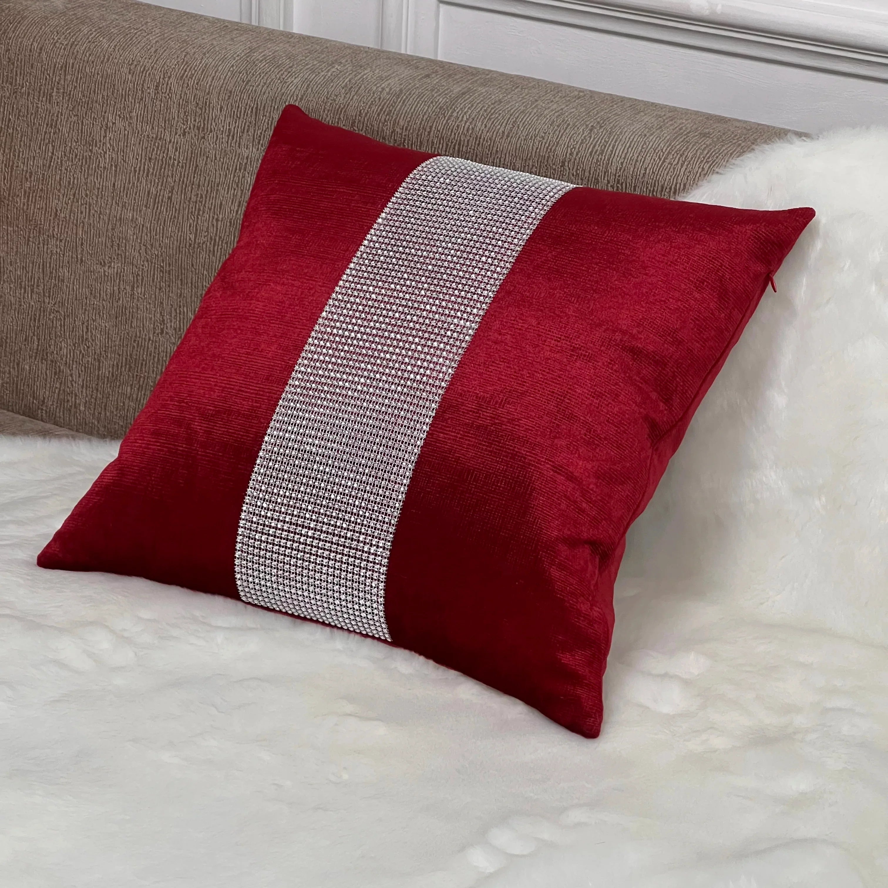 Polyester Plaid Plush Cushion Pillowcase