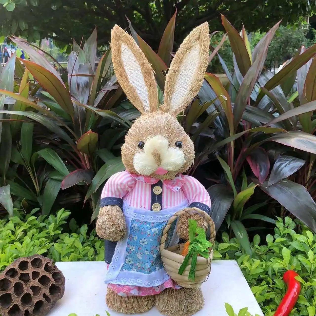 1/2PCS Height 35cm Easter Cute Straw Bunny Decoration Rustic Home Decoration - PRHOMZ