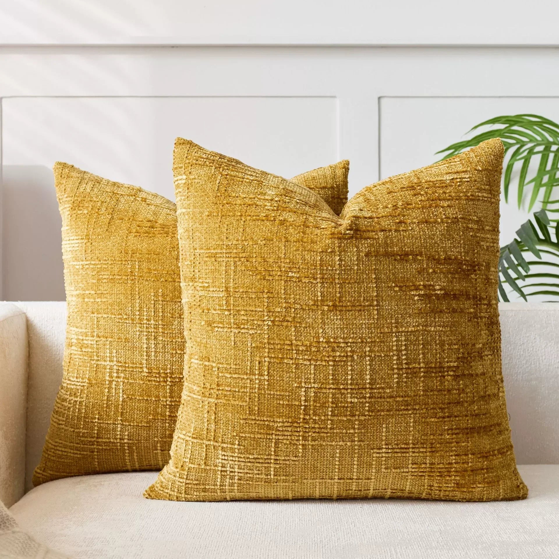 Linen Check Throw Pillow Covers Set