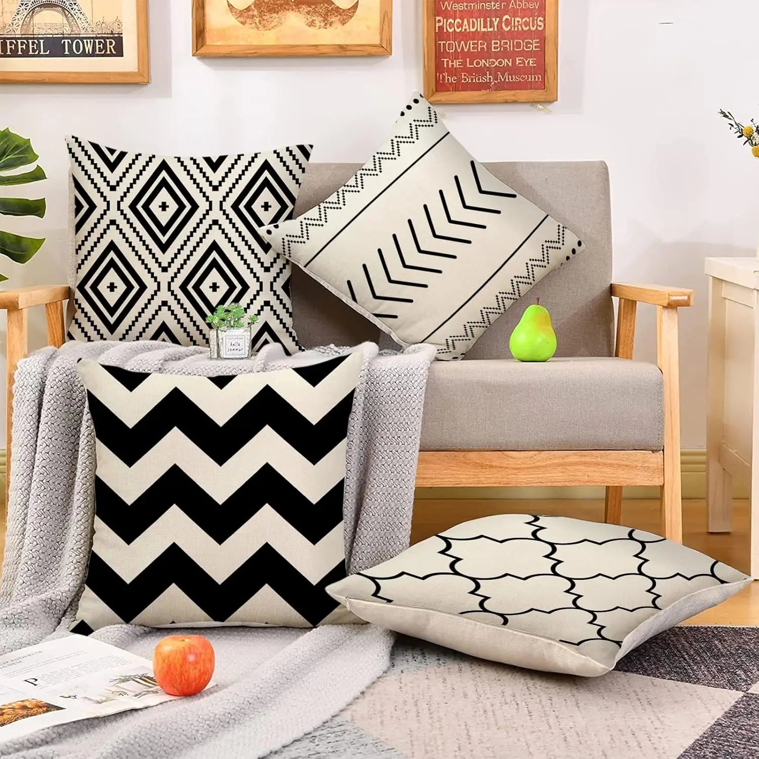 Geometric Linen Throw Pillow Covers