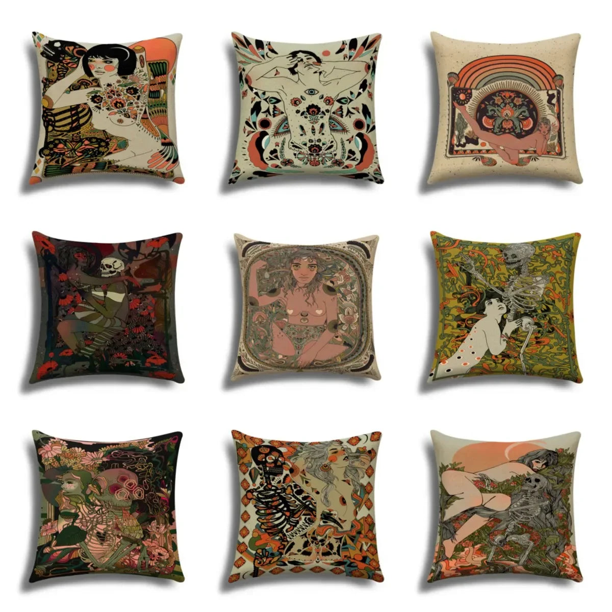 Skull Cushion Cover Linen Pillowcase